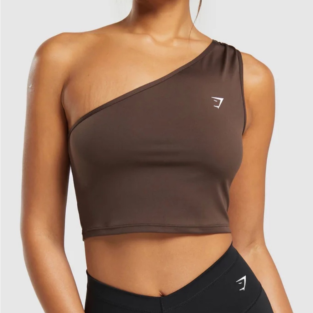 Medium Gym Shark Brown one shoulder ruched tank